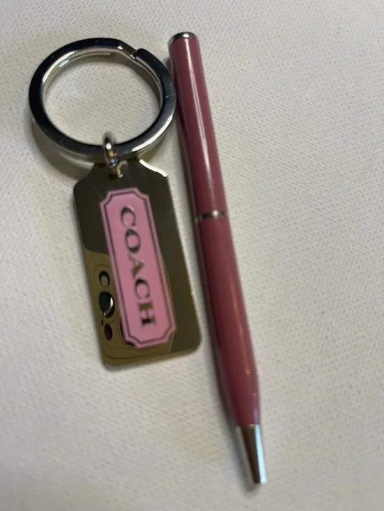 COACH Pink and Silver Key Ring and Coach Pink Pen Set - Picture 2 of 6